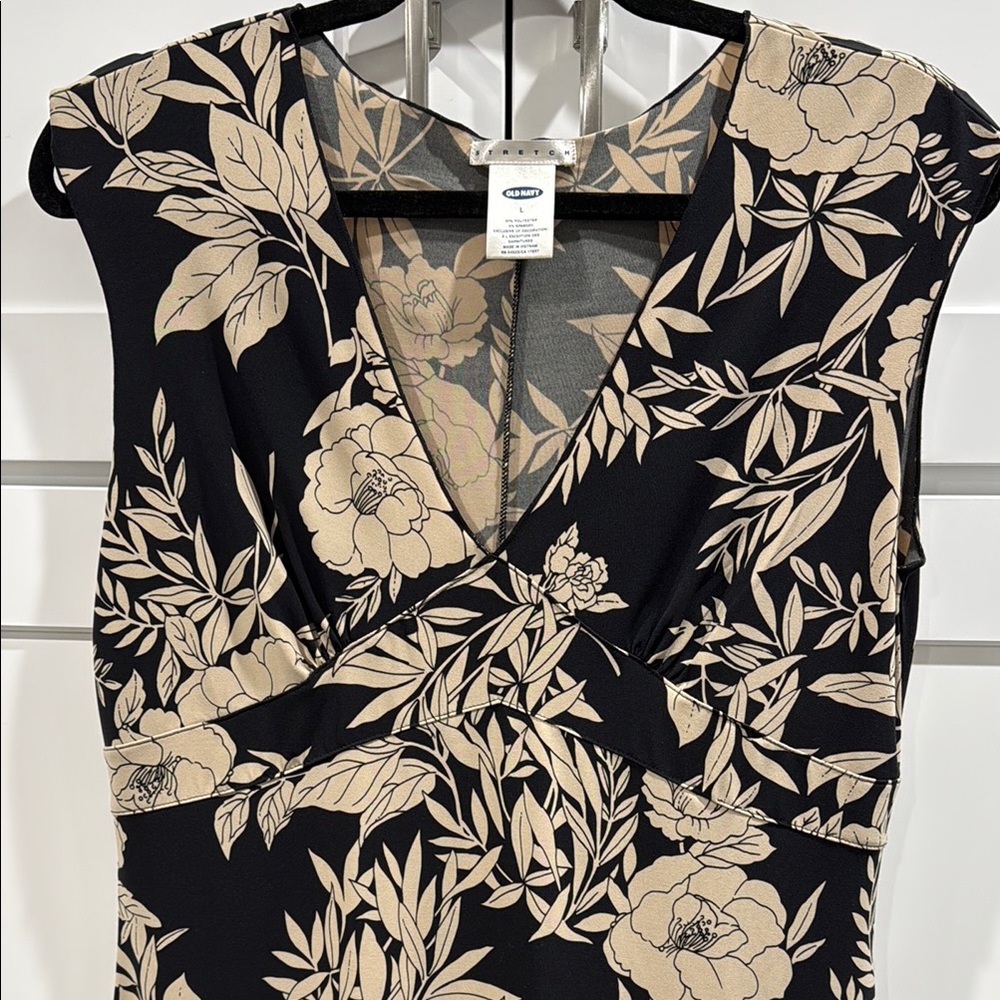 Y2K summer dress. Elegant Black and Tan Floral Dress - Picture 3 of 6